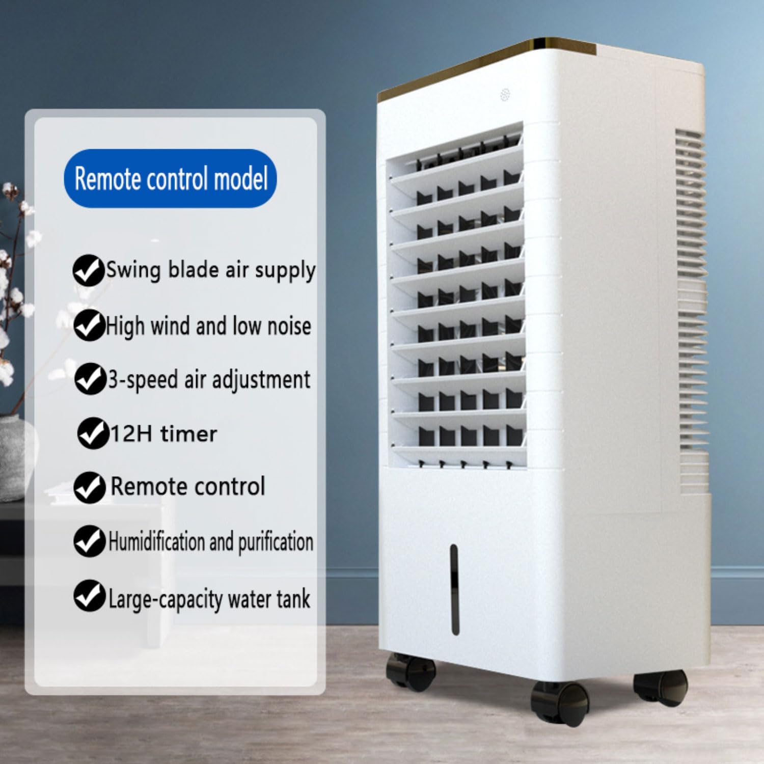 GENERIC Refroidisseur D’air Par évaporation Avec Grand Réservoir D’eau, Ventilateur, Minuterie De 12 Heures, Oscillation à 90°, 4 Compartiments De Refroidissement, 2 Modes De Fonctionnement Et 3 Niveaux De Vi