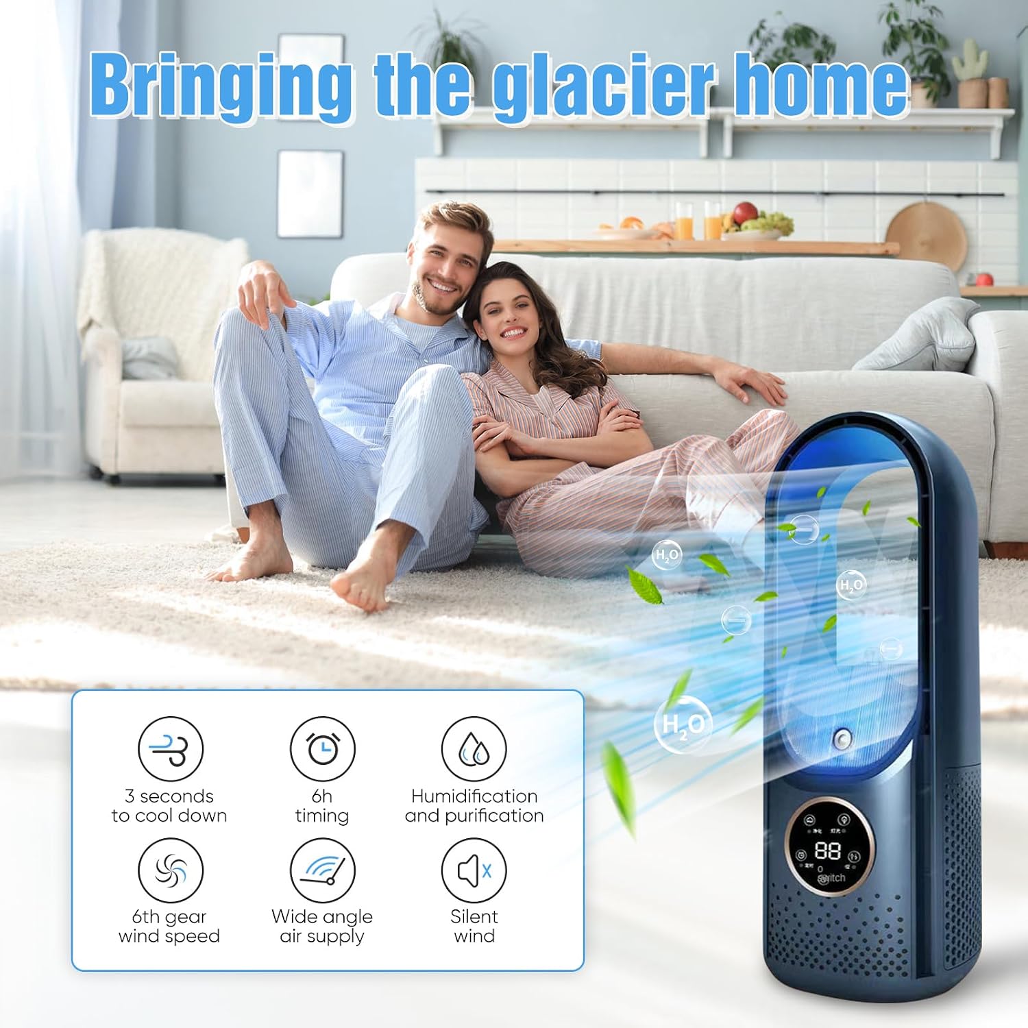  Kouamor Ventilateur Sur Pied USB 30 Cm Sans Pales, 6 Vitesses, Refroidisseur D'air Portable Pour Bureau, Chambre à Coucher