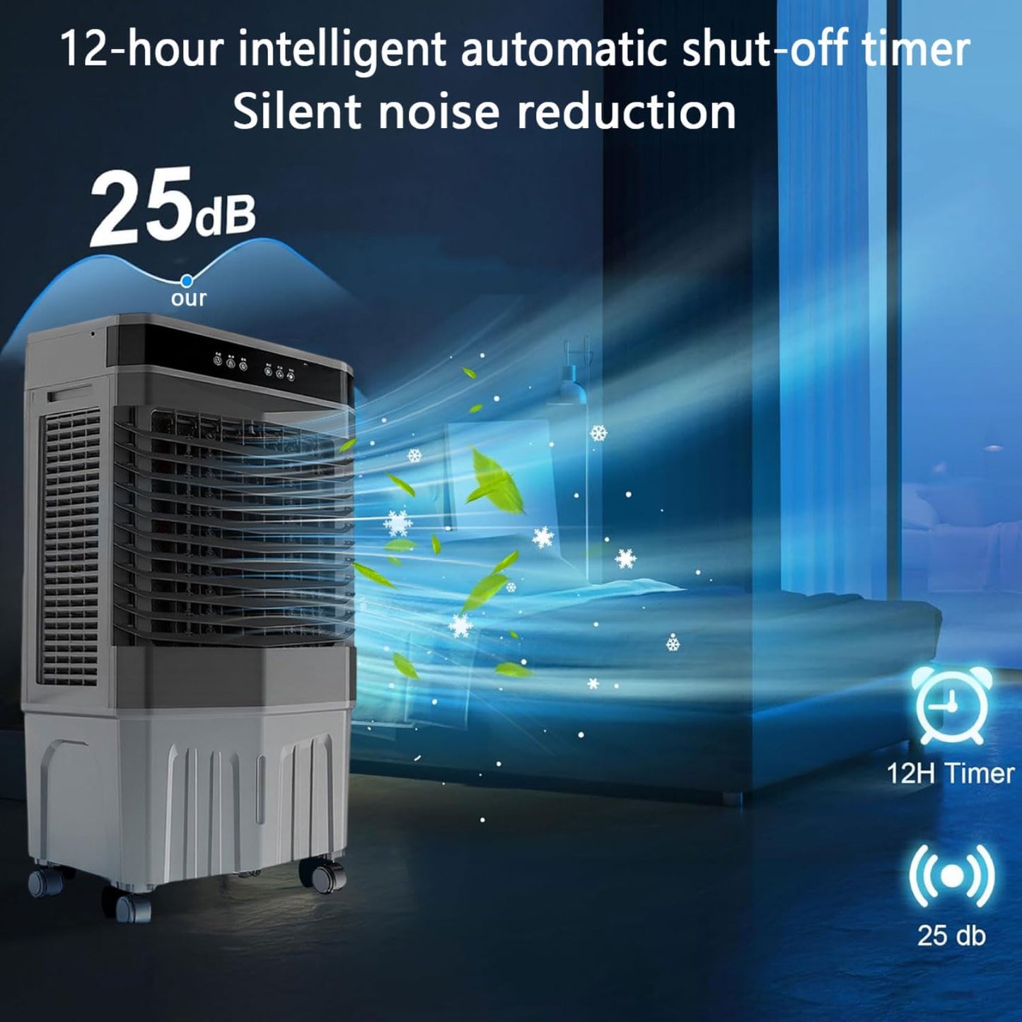 GENERIC Refroidisseur D'air évaporatif Portable Avec 4 Packs De Glace Et Grand Réservoir, 120 Ventilateur Oscillant Automatique, 3 Vitesses, Mode De Sommeil Silencieux Pour Le Garage De Bureau De Chambre