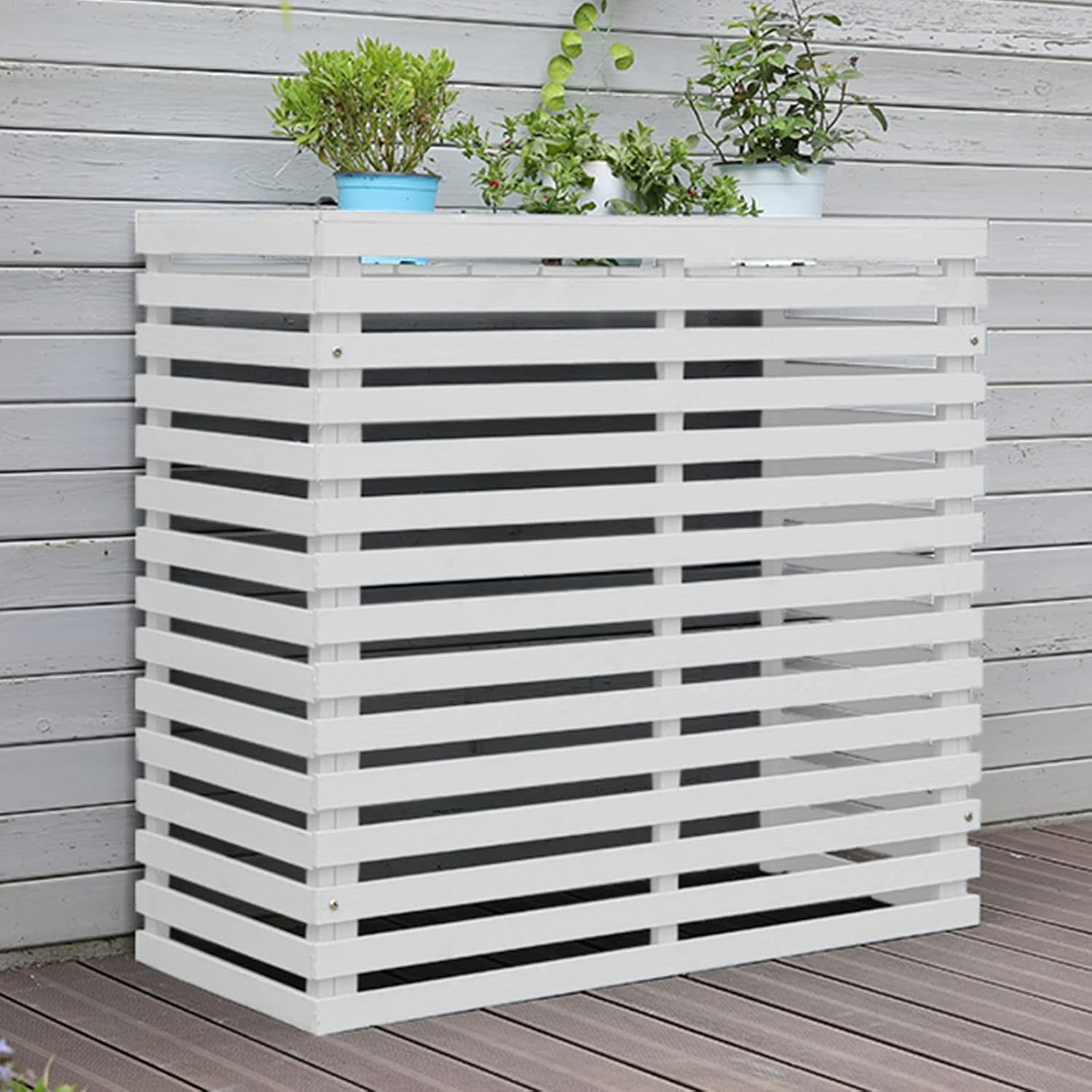  Housse De Protection En Bois Pour Climatiseur – Clôture De Protection Extérieure Pour Unités De Climatisation Et Pompes à Chaleur – Solution élégante Pour Jardin – Design En Bois Résistant Aux