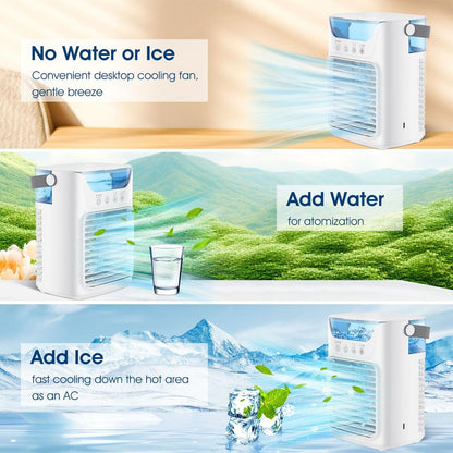  Climatiseur Portable TundraFreeze, Rafraîchisseur D'air TundraFreeze à 3 Vitesses, Réservoir D'eau De 700 Ml, Mini-rafraîchisseur 3 En 1 Avec Commande Tactile LED Et Veilleuse LED 7 Couleurs (1pc)