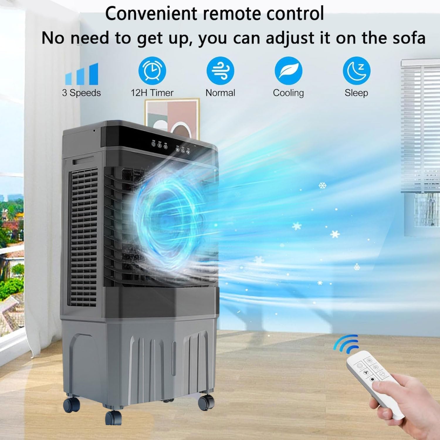 GENERIC Refroidisseur D'évaporation Portable, Ventilateur De Climatiseur à 3 Vitesses Avec Télécommande, Oscillant à 120 °, Minuterie 12H Et Humidification Pour Le Refroidissement à Climat Sec Du Bureau à Dom