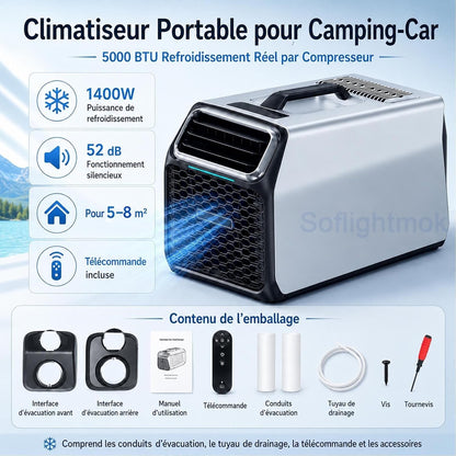  Climatiseur Mobile Pour Maison Camping-Car, Tente Et Atelier Silver-220V | Auto-évaporation Et Tuyau De Drainage Inclus Pour Réduire Les Vidanges En Climat Chaud Ou Humide.