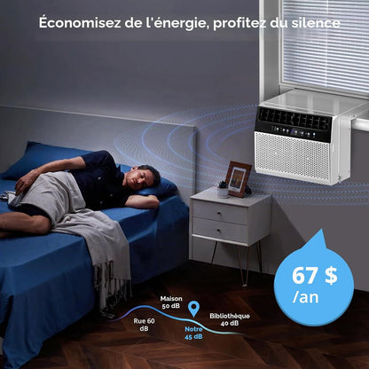  Electactic Climatiseur De Fenêtre En Forme De U, Unité De Climatisation De Fenêtre De 12 000 BTU Refroidit Jusqu'à 550 M², 6 Modes, Unité Climatisée Avec Vue Complète De La Fenêtre, économie D'énergie