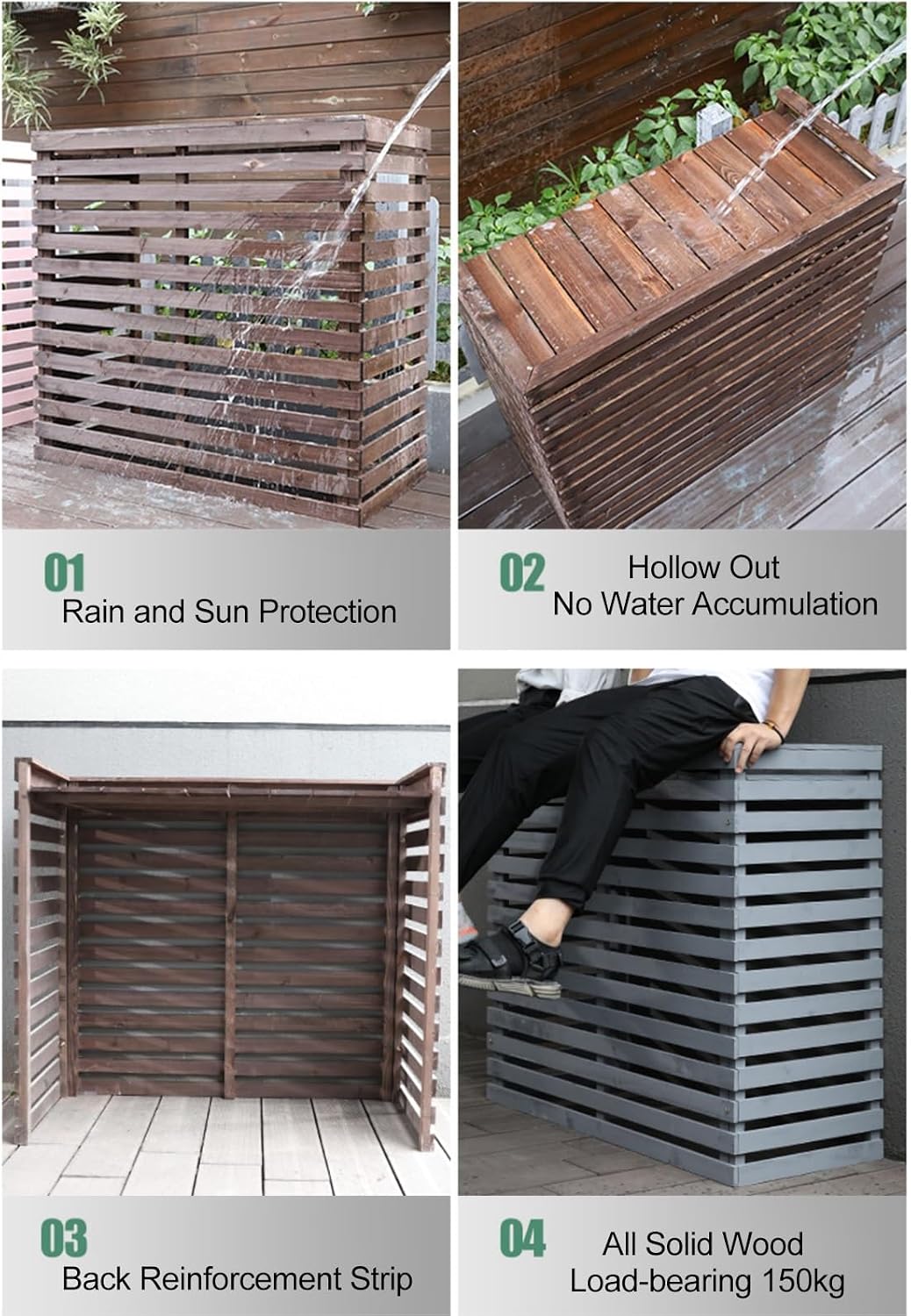  Housse Décorative Pour Climatiseur Pour Clôture Extérieure – Housse élégante En Bois Pour Unité De Climatisation Et Support De Plante Avec Protection Supérieure – Design Résistant Aux Intempéries