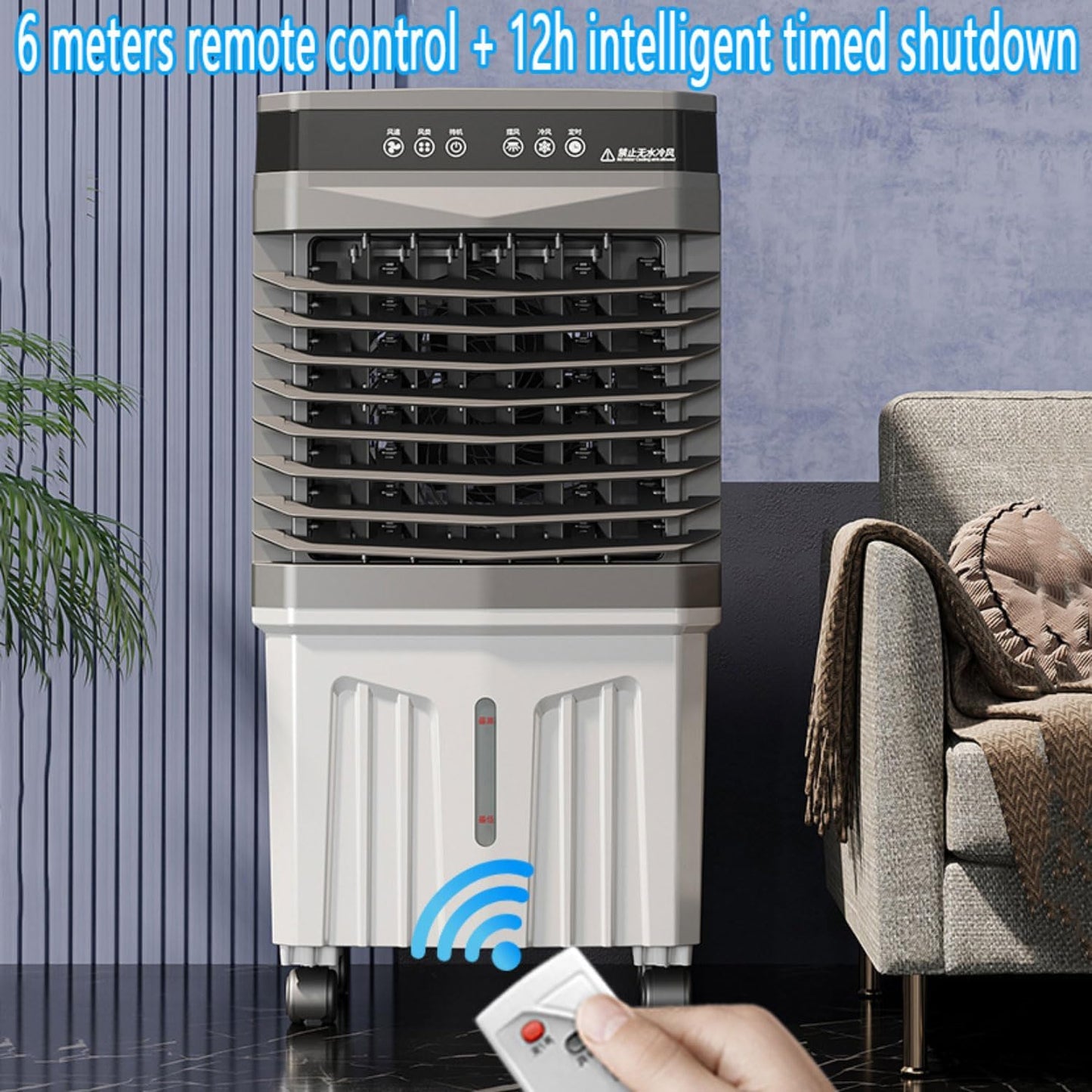 GENERIC Refroidisseur D'air évaporatif Portable 12H Timer Télécommande, Ventilateur De Refroidissement à 3 Vitesses Avec Grand Réservoir D'eau Pour Garage à Domicile Utilisation Du Bureau