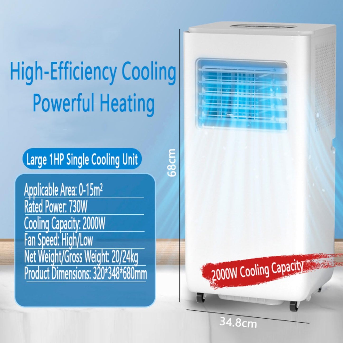  Climatiseur Portable Smart AC Unité Avec Télécommande, Refroidissement Rapide, Déshumidificateur, Mode Veille Silencieux, Minuterie 24H, Kit De Fenêtre Inclus, Ventilateur De Refroidissement Pour La C
