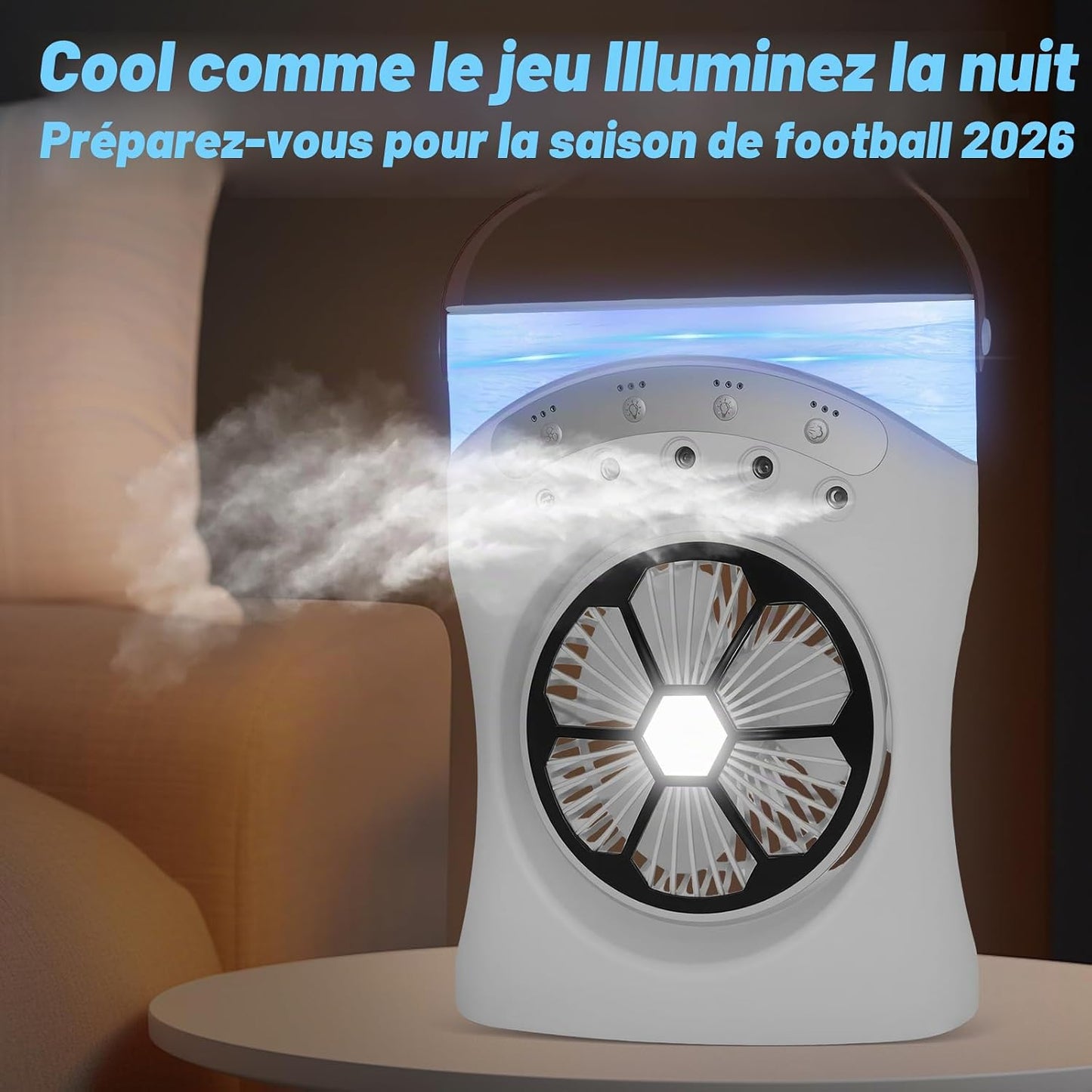  Mini Climatiseur Portable Avec Fonction 3 En 1 : Refroidissement, Humidification Et Veilleuse, 3 Niveaux De Vent, Réservoir D'eau De 550 Ml, Orientable à 180°, Lumière COB Et Lumière De Couleur, USB-C