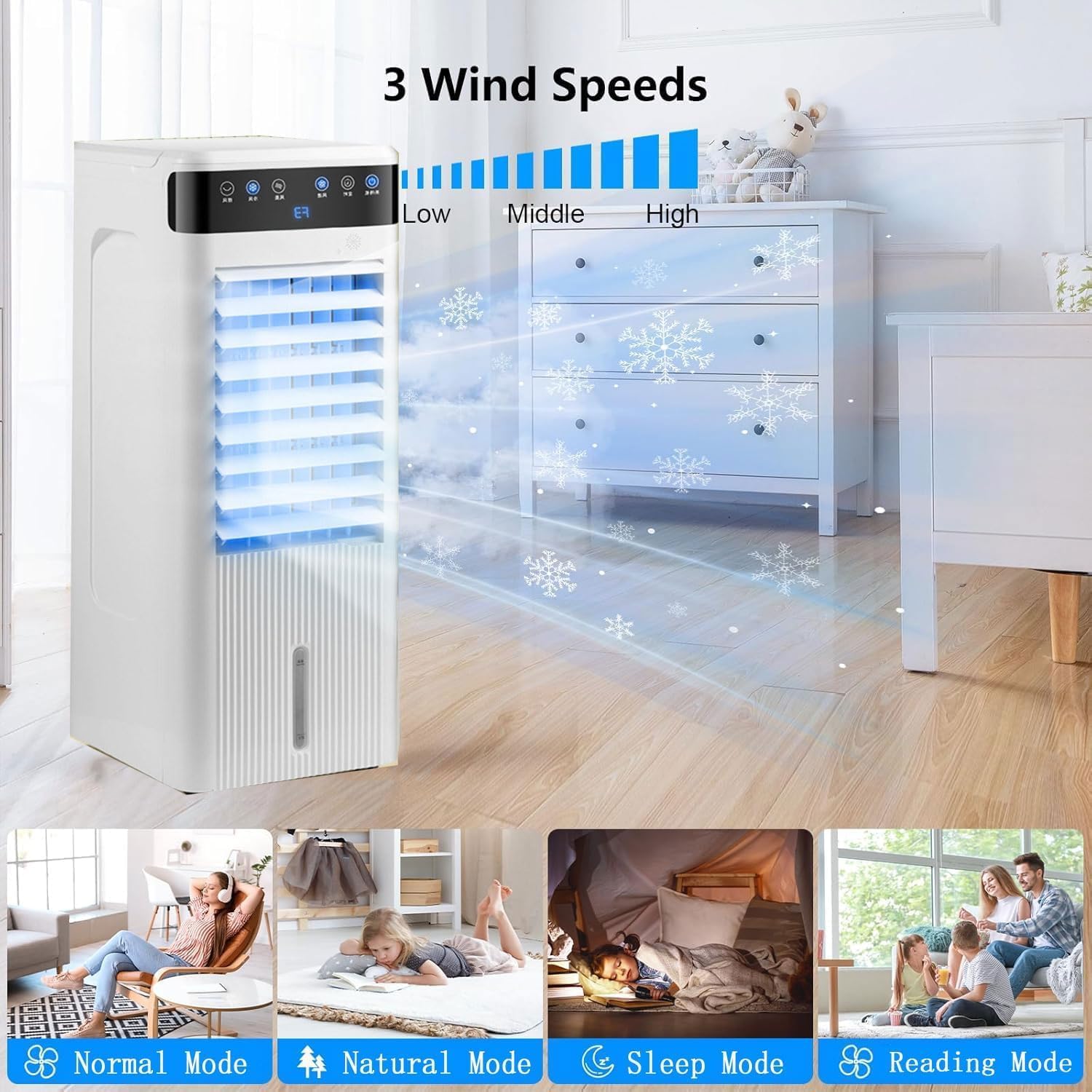 GENERIC Refroidisseur Par évaporation Portable Avec 3 Modes, 3 Vitesses Et Minuterie De 12 Heures Pour Chambre, Bureau Et Camping – Pas Besoin De Tuyau, Plus Grand Réservoir Pour Un Refroidissement Efficace