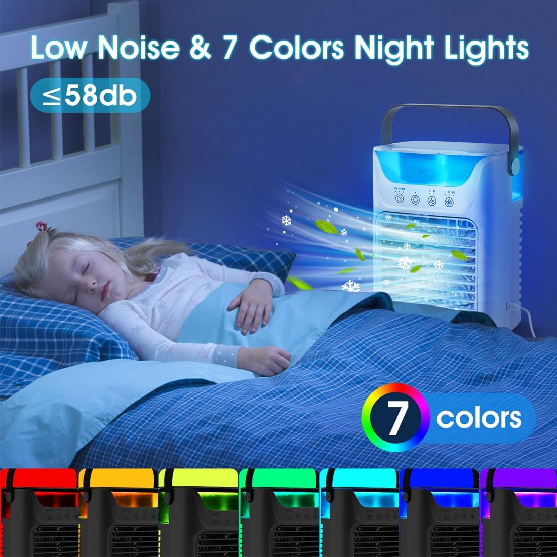  Climatiseur Portable TundraFreeze, Rafraîchisseur D'air TundraFreeze à 3 Vitesses, Réservoir D'eau De 700 Ml, Mini-rafraîchisseur 3 En 1 Avec Commande Tactile LED Et Veilleuse LED 7 Couleurs (1pc)