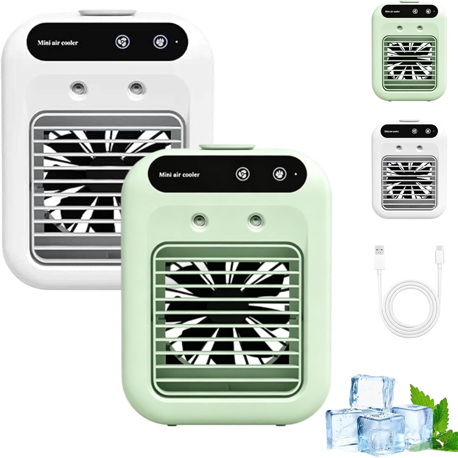  Climatiseur Portable Zensairex, Mini Climatiseur Portable Pour Chambre, 2 Vitesses, Réservoir D'eau De 500 Ml, Rafraîchisseur D'air Par Évaporation Pour Petites Pièces Maison, Bureau (Blanc*2)