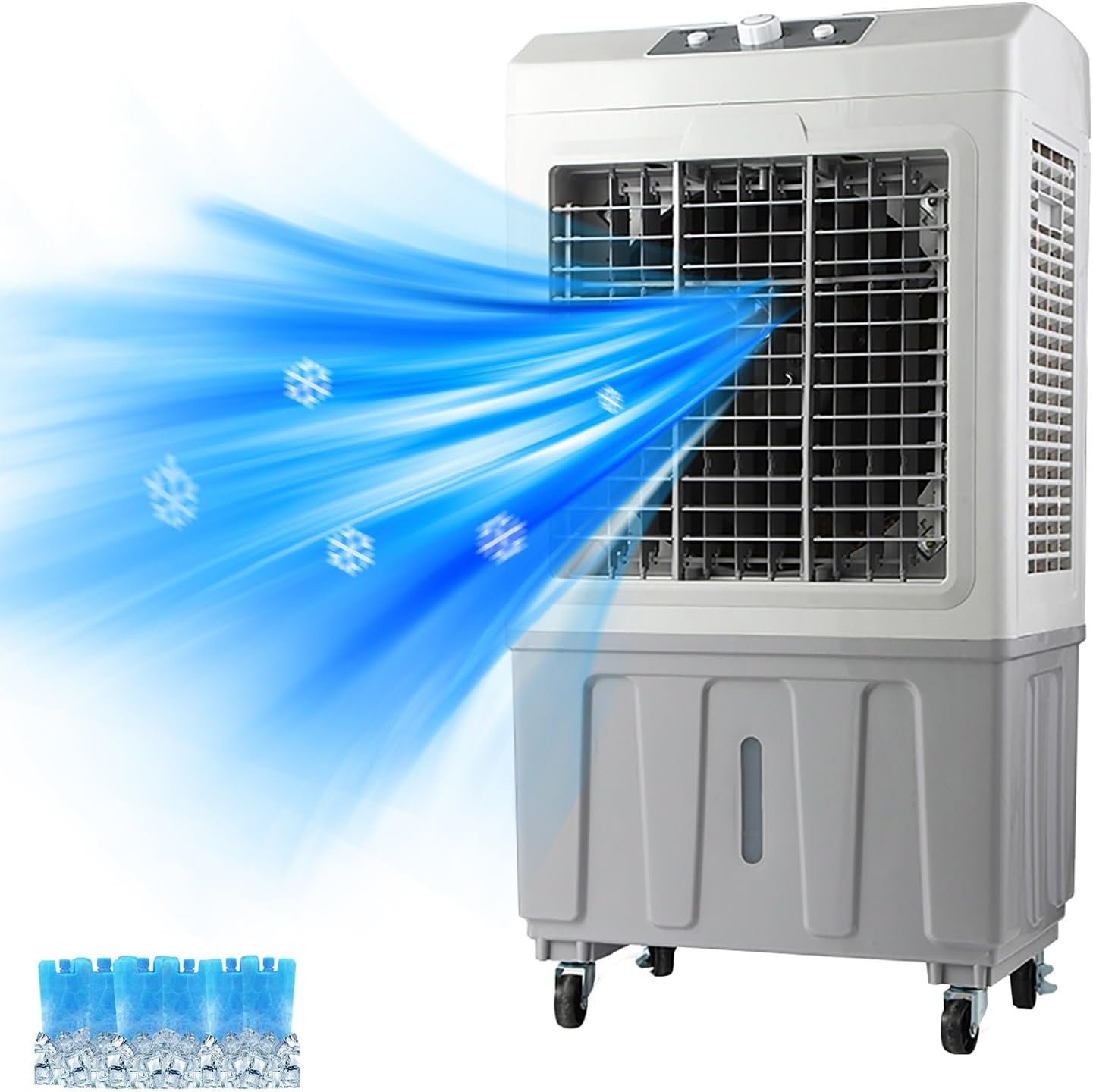 GENERIC Refroidisseur D'air évaporatif Portable, Refroidisseur De Marais Avec Oscillation à 120°, Réservoir D'eau De 50 L, 3 Vitesses, 6 Blocs De Glace, Pour Grande Pièce, Terrasse, Garage