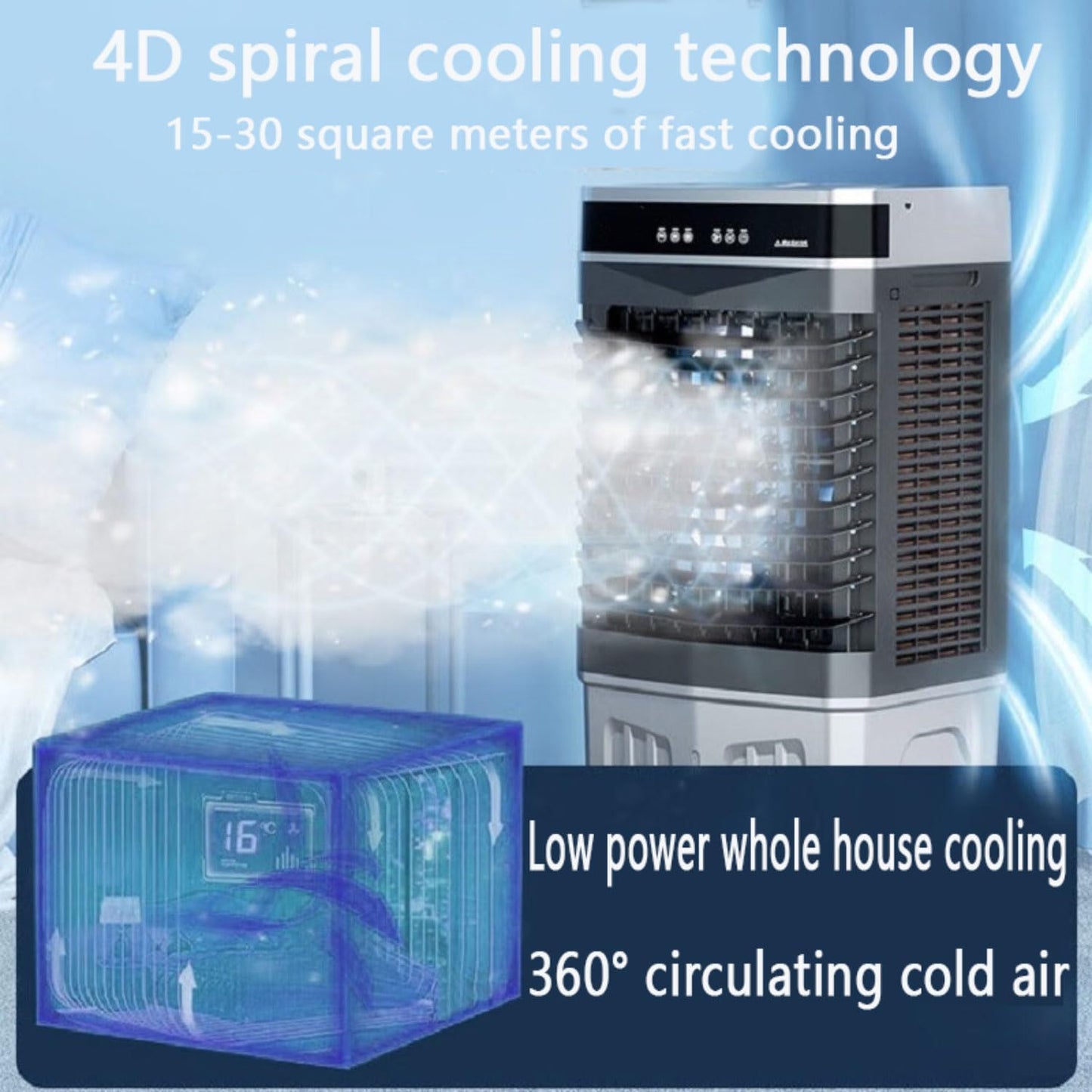 GENERIC Refroidisseur D'air Portable, Ventilateur D'évaporation De Réservoir D'eau 50L Avec Télécommande Et Minuterie, Refroidissement Silencieux Pour Chambre à Coucher, Bureau, Salon, Fonctionnement à Faible