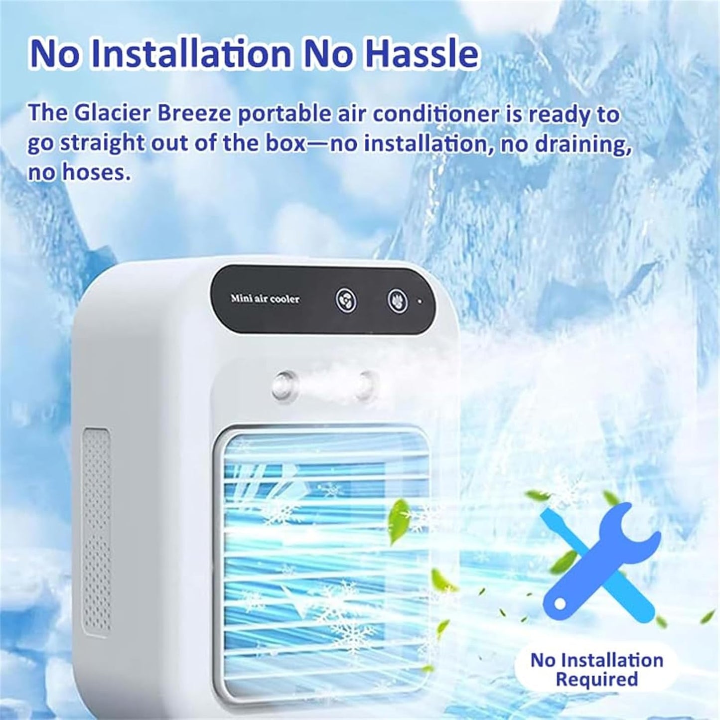 GENERIC Glacier Breeze Ac, Mini Refroidisseur D'air AC Portable Avec 2 Vitesses, Climatiseur Ultra Silencieux Avec Réservoir D'eau Intégré De 500 Ml Pour La Maison, Le Bureau