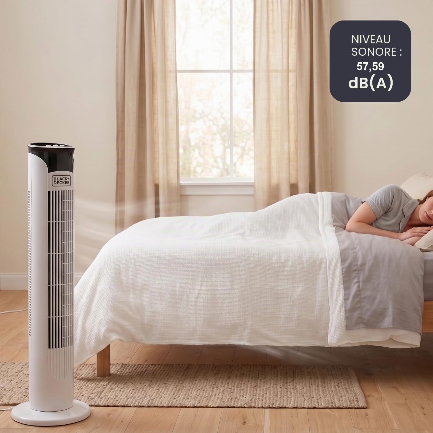 Black & Decker BLACK+DECKER - Ventilateur Colonne + 45 W | 81 Cm | Oscillant Et Silencieux | 3 Vitesses | Minuteur 2 H | Base Antidérapante | Poignée | Puissant Flux D'air | Blanc