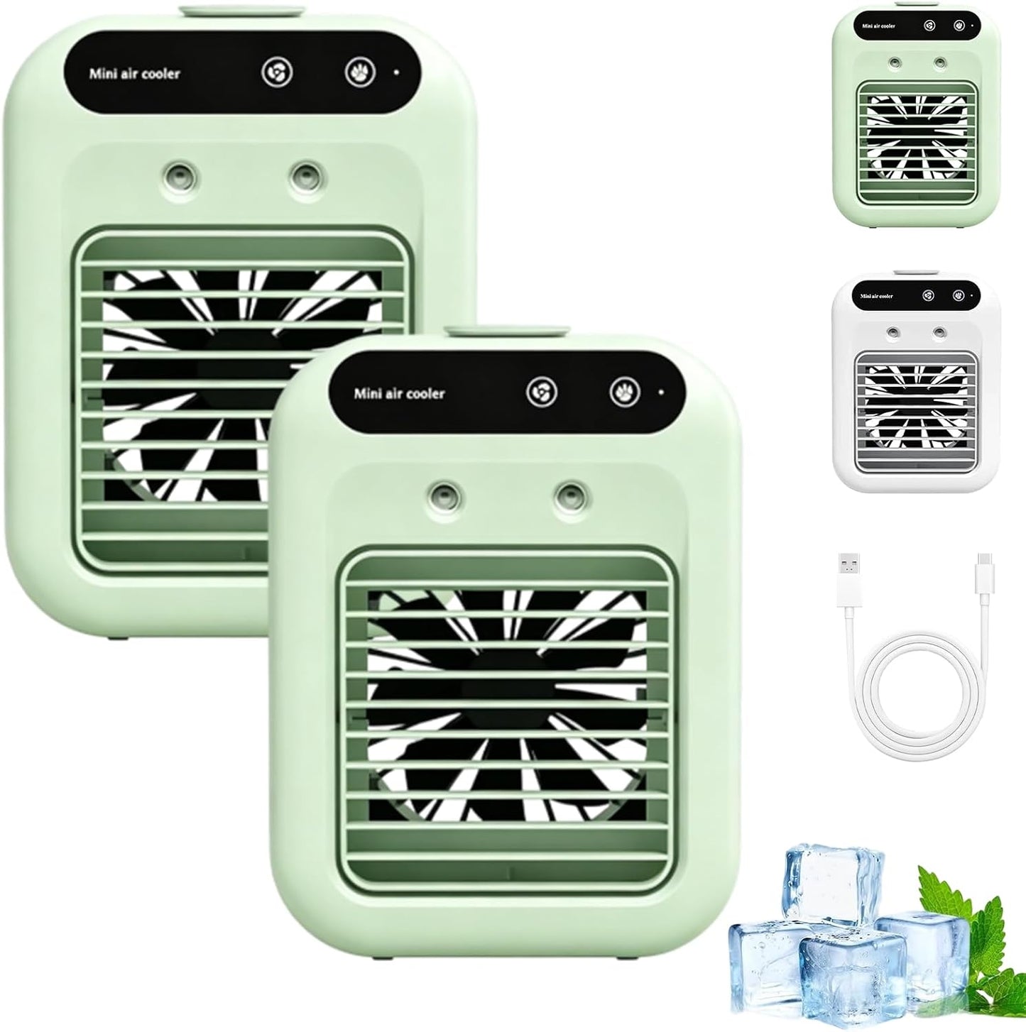  Climatiseur Portable Zensairex, Mini Climatiseur Portable Pour Chambre, 2 Vitesses, Réservoir D'eau De 500 Ml, Rafraîchisseur D'air Par Évaporation Pour Petites Pièces Maison, Bureau (Blanc*2)