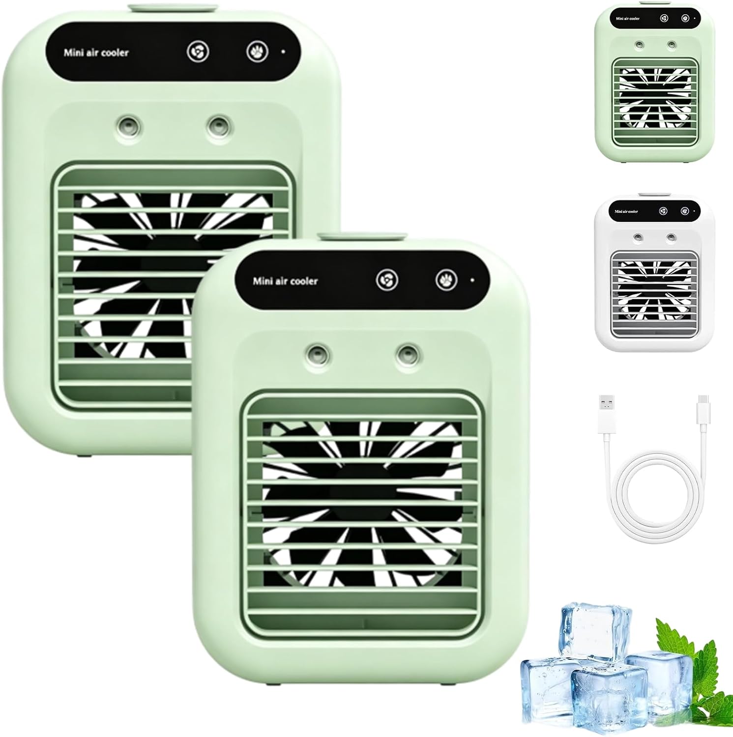  Climatiseur Portable Zensairex, Mini Climatiseur Portable Pour Chambre, 2 Vitesses, Réservoir D'eau De 500 Ml, Rafraîchisseur D'air Par Évaporation Pour Petites Pièces Maison, Bureau (Blanc*2)