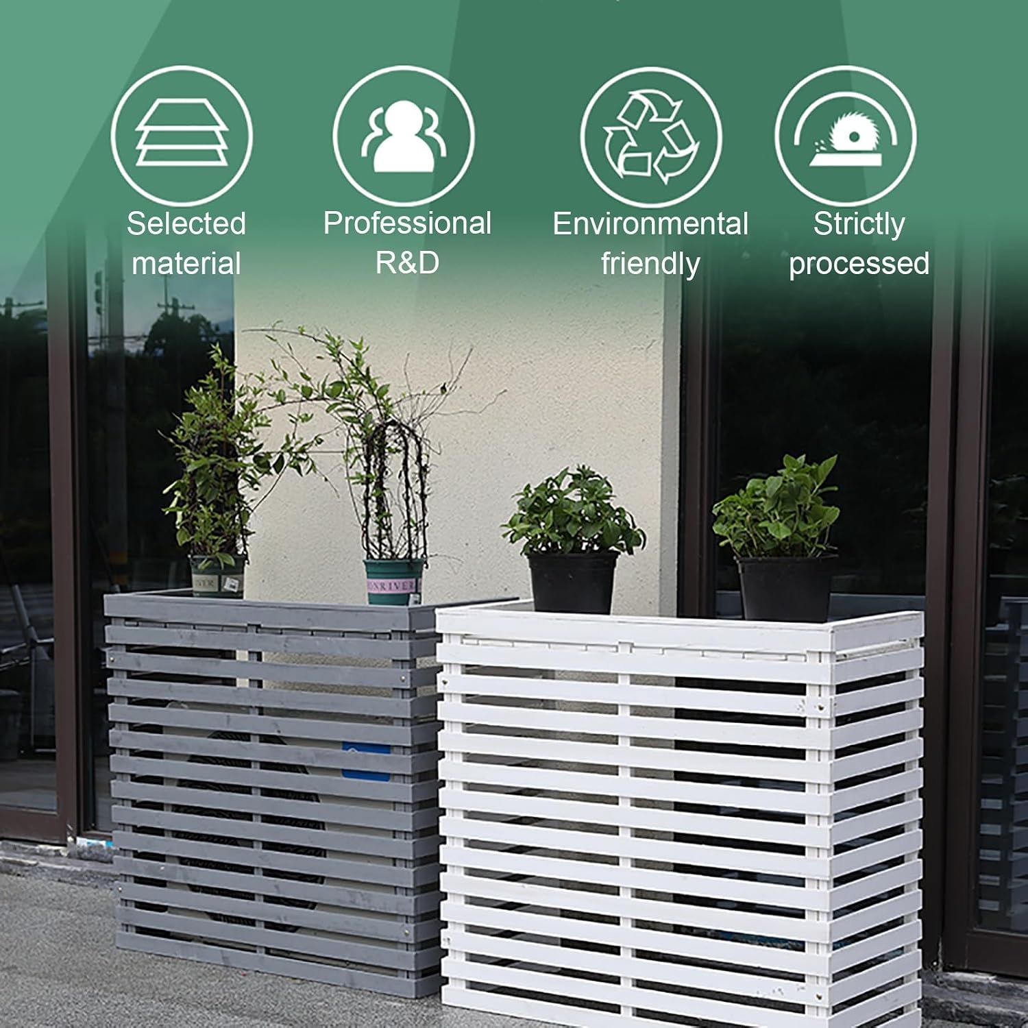  Housse Pour Climatiseur Extérieur – Bois Massif Avec Support De Fleur, Design Jaune élégant Pour Unités De Climatisation Portables, Solution Résistante Aux Intempéries Et Décorative.