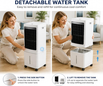GENERIC Refroidisseur D'air évaporatif Portable, Réservoir Amovible De 12L Et Boîtes à Glace Pour Le Refroidissement Instantané.Smart 7.5H Timer Avec Télécommande.Le Filtre Anti-Pousse Assure Un Débit D'air P