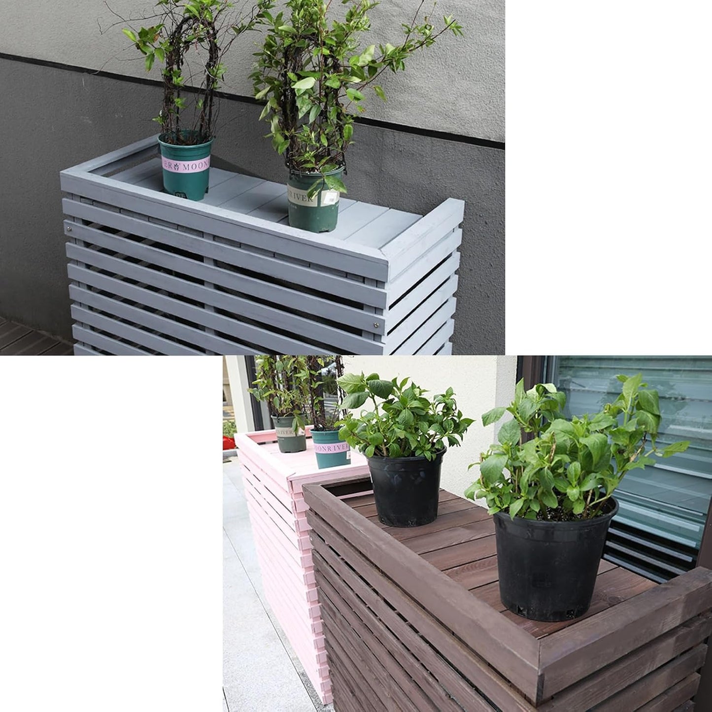  Housse Décorative Pour Climatiseur Pour Clôture Extérieure – Housse élégante En Bois Pour Unité De Climatisation Et Support De Plante Avec Protection Supérieure – Design Résistant Aux Intempéries