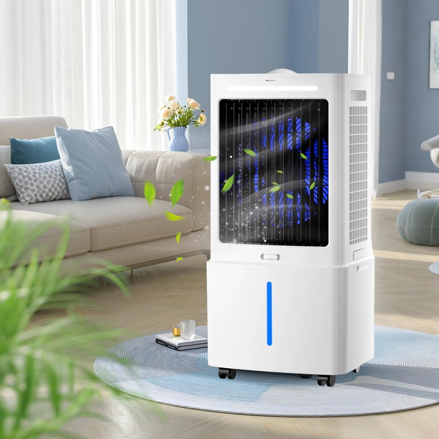  12L Rafraîchisseur D'Air, 3 Vitesses, Climatiseur Mobile Avec Télécommande, Minuterie 1-12h, Oscillation 60°, Avec Réservoir Amovible, Silencieux Climatiseur Portable Pour Camping Chambre Cuisine