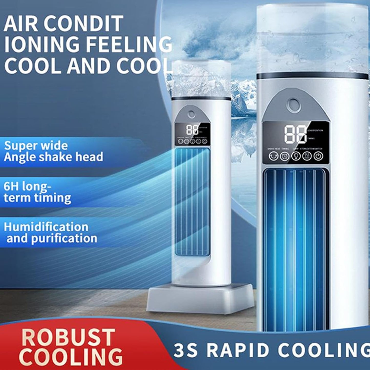 GENERIC Ventilateur De Climatisation – Ventilateur De Refroidissement D'air, Humidificateur Silencieux Sans Lames, Minuterie Et Télécommande Incluses, Gadgets Cool Portables, Refroidisseurs D'air Pour Salon