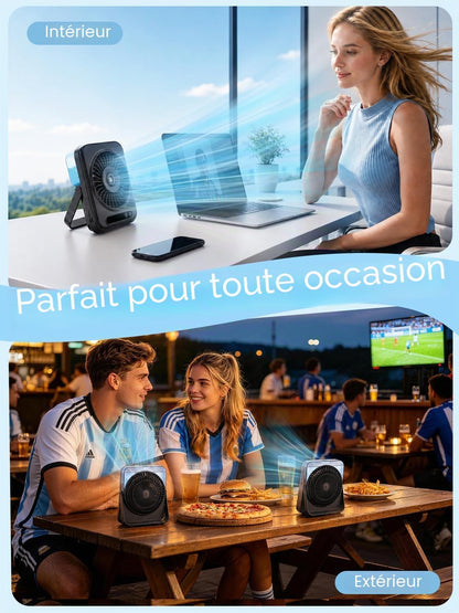  Kssvzz Ventilateur Brumisateur De Table - 6000mAh Ventilateurs Bureau Portable Avec 5 Vitesses, Ecran LED & Réglable à 120°, Petit Table Fan USB Rechargeable Pour Chambre Bureau Extérieur (Noir)
