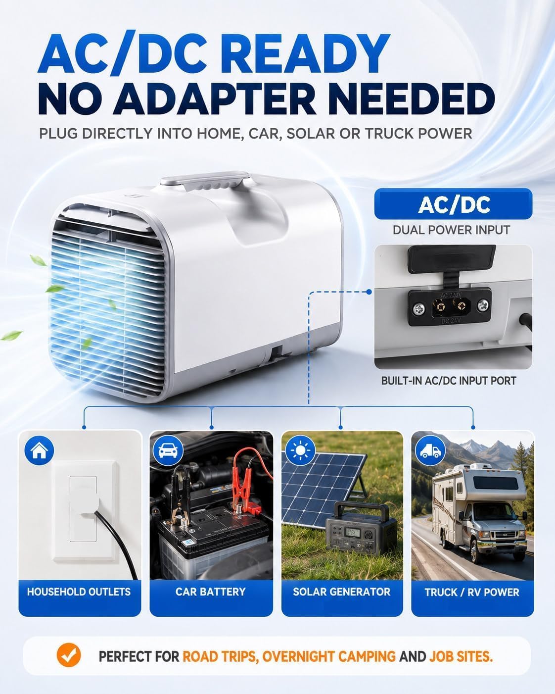  Unité De Climatisation Portable 4777 BTU, 4-en-1 Ventilateur De Refroidissement Déshumidificateur, DC Car RV Power, Mode De Sommeil Silencieux Auto-évaporateur Pour La Tente De Camping Van Home Intéri