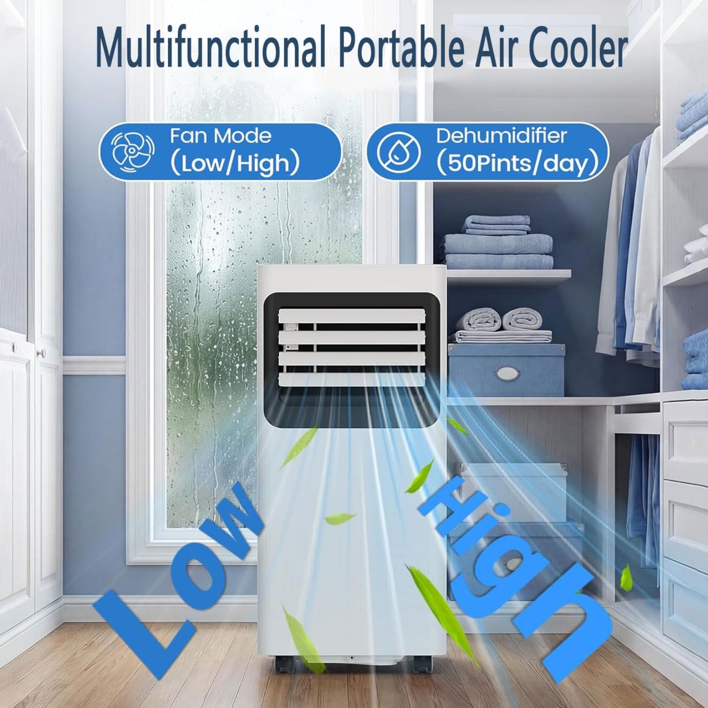  Climatiseur Portable Intelligent Silencieux, Déshumidificateur Intégré Et Modes De Ventilateur Pour Les Chambres Jusqu'à 350 Pieds Carrés, Télécommande, Minuterie 24H, Kit D'installation
