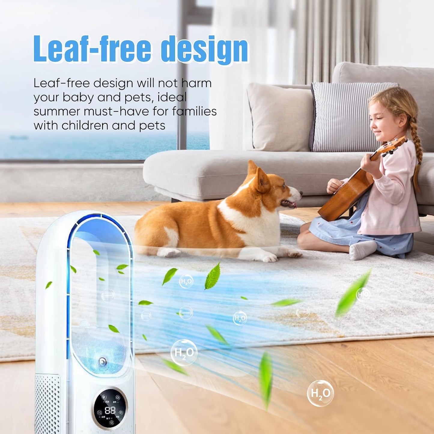  Kouamor Ventilateur Sur Pied USB 30 Cm Sans Pales, 6 Vitesses, Refroidisseur D'air Portable Pour Bureau, Chambre à Coucher