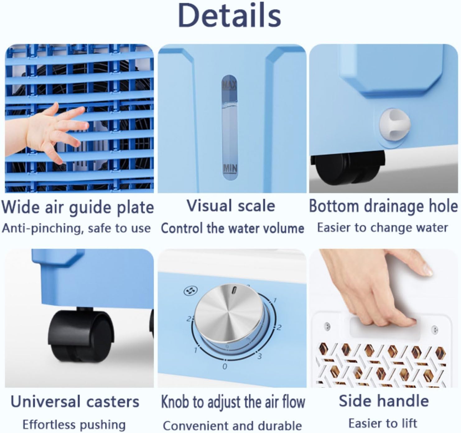 GENERIC Refroidisseur Par évaporation Portable, Ventilateur De Climatiseur à 3 Vitesses Avec Blocs De Glace, Oscillation à 120°, Silencieux, 36 DB, Design Mobile Pour Chambre, Bureau Et Utilisation à La