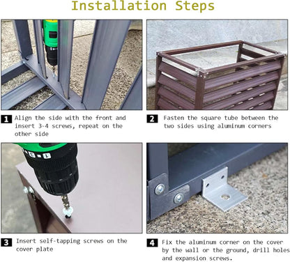 GENERIC Écran De Clôture Pour Climatiseur Extérieur Et Support De Fleurs – Couvercle En Alliage D'aluminium Pour Unité AC Anti-corrosion Support De Plante En Métal Marron B Taille 1,5P