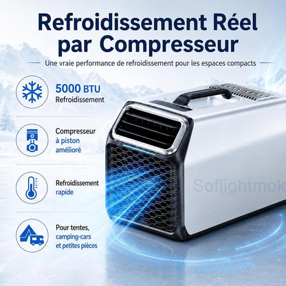  Climatiseur Mobile Pour Maison Camping-Car, Tente Et Atelier Silver-220V | Auto-évaporation Et Tuyau De Drainage Inclus Pour Réduire Les Vidanges En Climat Chaud Ou Humide.