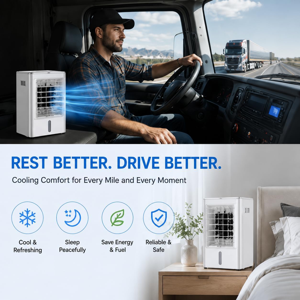  Refroidisseur D'air Portable 12 V/24 V, Mini Climatiseur évaporatif 4 En 1 Avec Réservoir D'eau De 4 L, Ventilateur De Refroidissement Télécommandé Pour Camion Et Camping-Car Car-12V