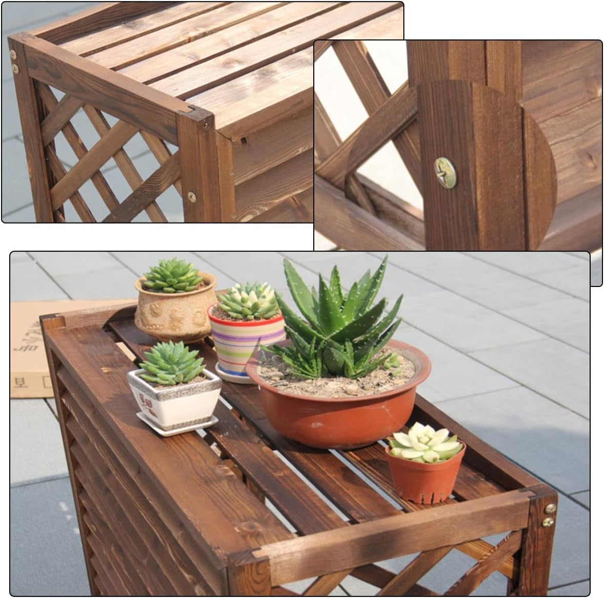  Clôture En Bois Massif Pour Climatisation, écran De Confidentialité Extérieur, Support Pour Climatiseur, Support Pour Fleurs, Grille De Protection Pour Séparation D'espace