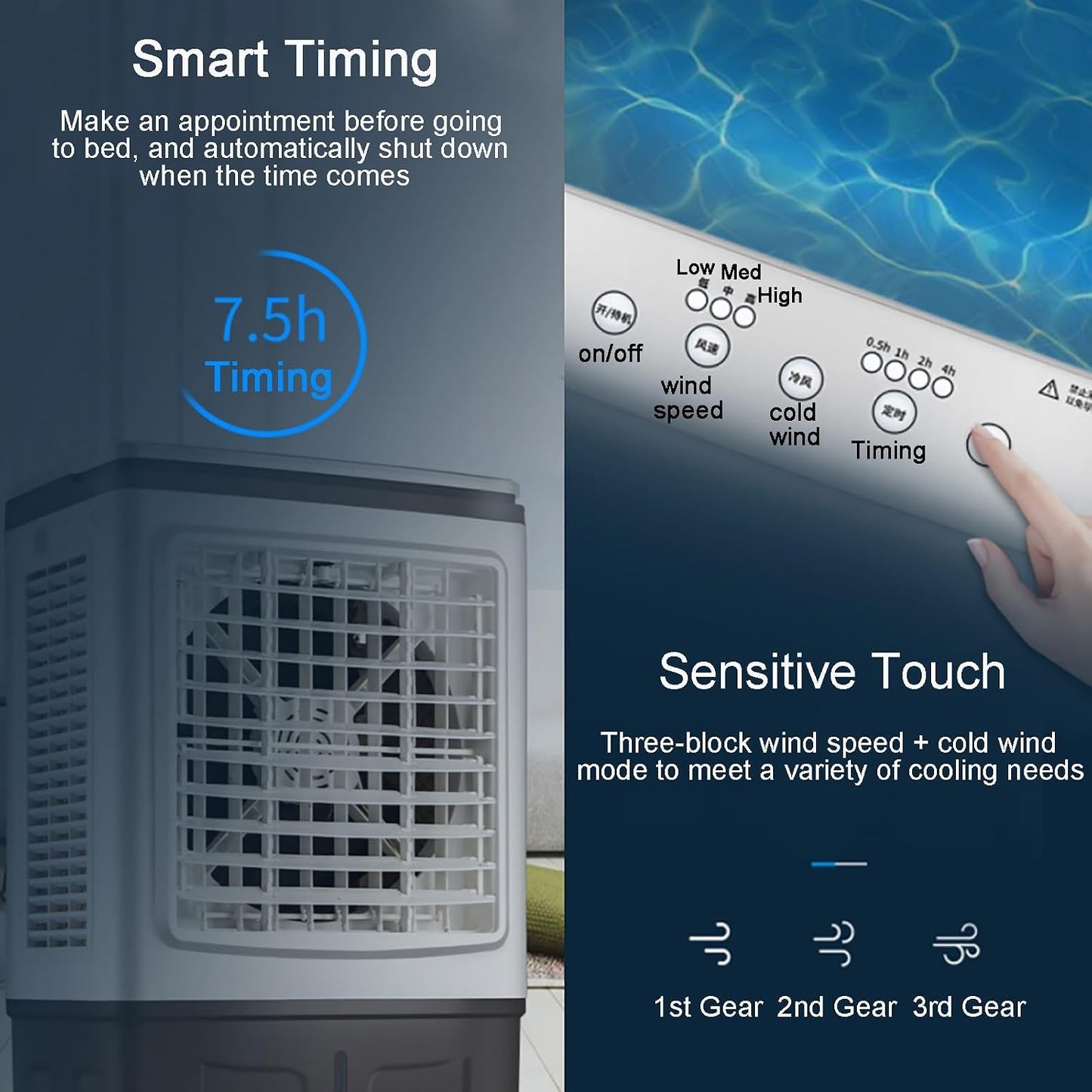  Ventilateur Refroidisseur D'air évaporatif Commercial 3 En 1, Climatiseur De Marais à 3 Vitesses, Ventilateur De Climatisation Industriel Avec Oscillation à 120 °, Grand Réservoir D'eau, Moteur