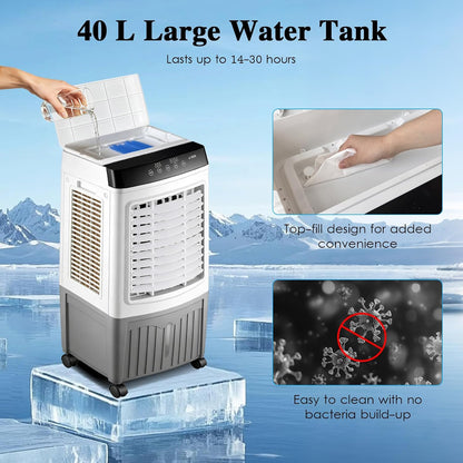 GENERIC Refroidisseur D'air Par évaporation Industriel 40 L Avec Télécommande, Blocs De Glace Inclus, Ventilateur De Refroidissement Commercial, Faible Consommation D'énergie, Refroidisseur D'air
