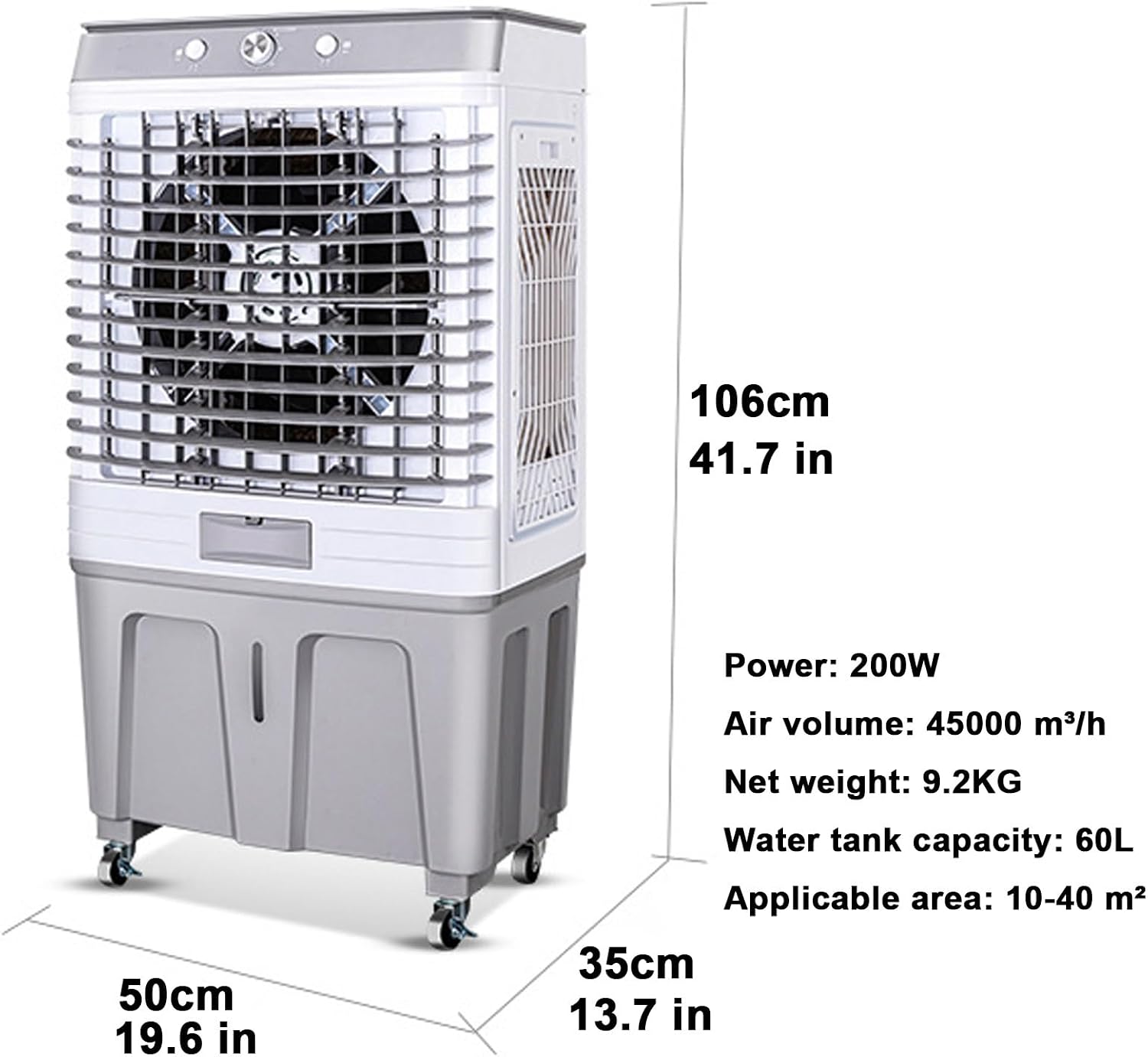  Refroidisseur D'air Par Évaporation 4 En 1, Climatiseur De Marais De 200W Avec Grand Réservoir De 60 L, Ventilateur De Climatisation Industriel à Oscillation De 120°, Pour Terrasse, Usine, Bureau