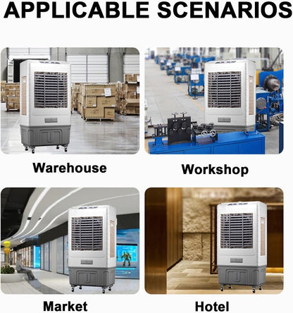 GENERIC Refroidisseur D'air Par évaporation Portable, Refroidisseur De Marais 3 En 1 Avec Ventilateur à 3 Vitesses, Oscillation à 120°, 4 Blocs De Glace, Réservoir De 55 L Pour Une Utilisation En Intérieur Et