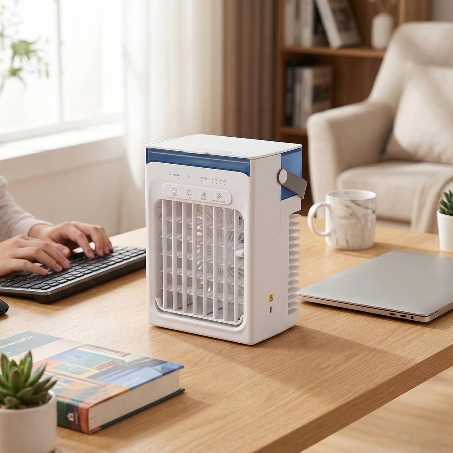 Yctze Refroidisseur D'air éVaporatif Portable Pour Travailleurs De Bureau Chambre à Coucher Bureau Refroidit L'air De 3-6°c Avec 4 Vitesses Vent Et Brume D'eau Réservoir D'eau