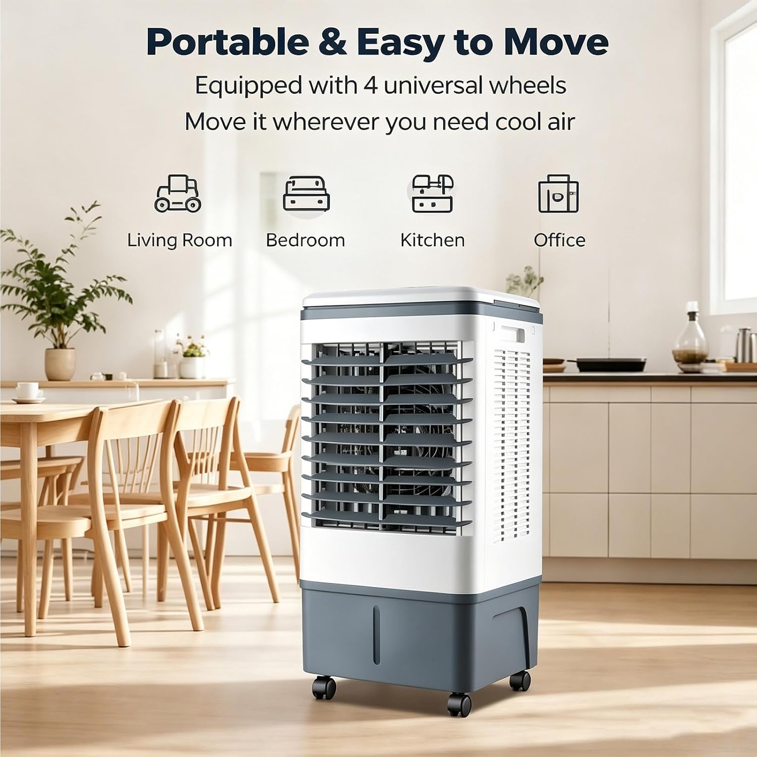 GENERIC Refroidisseur D'air évaporatif Compact Avec Télécommande, Ventilateur à 3 Vitesses, Minuterie 7.5H, Packs De Glace Et Roues Verrouillables Pour Chambre à Coucher, Bureau, Confort De Refroidissement De