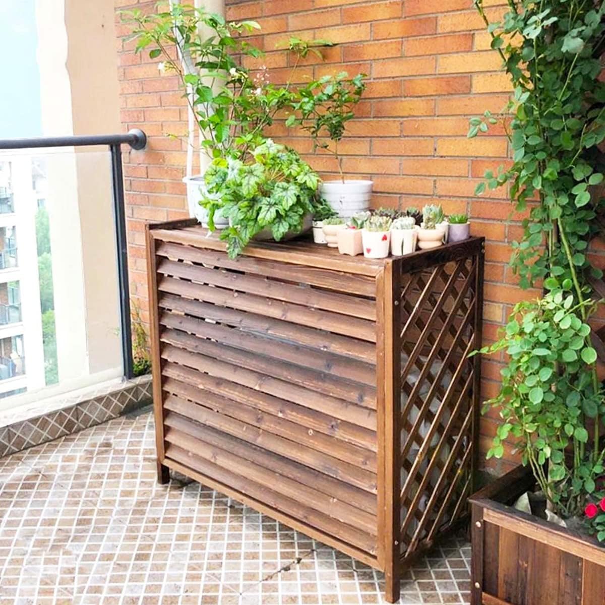  Housse De Climatiseur En Bois Pour Extérieur, Volets Décoratifs Et Grilles De Protection, Support De Fleur Pour Unité AC, Clôture Résistante Aux Intempéries (taille : 105 X 47 X 100 Cm)
