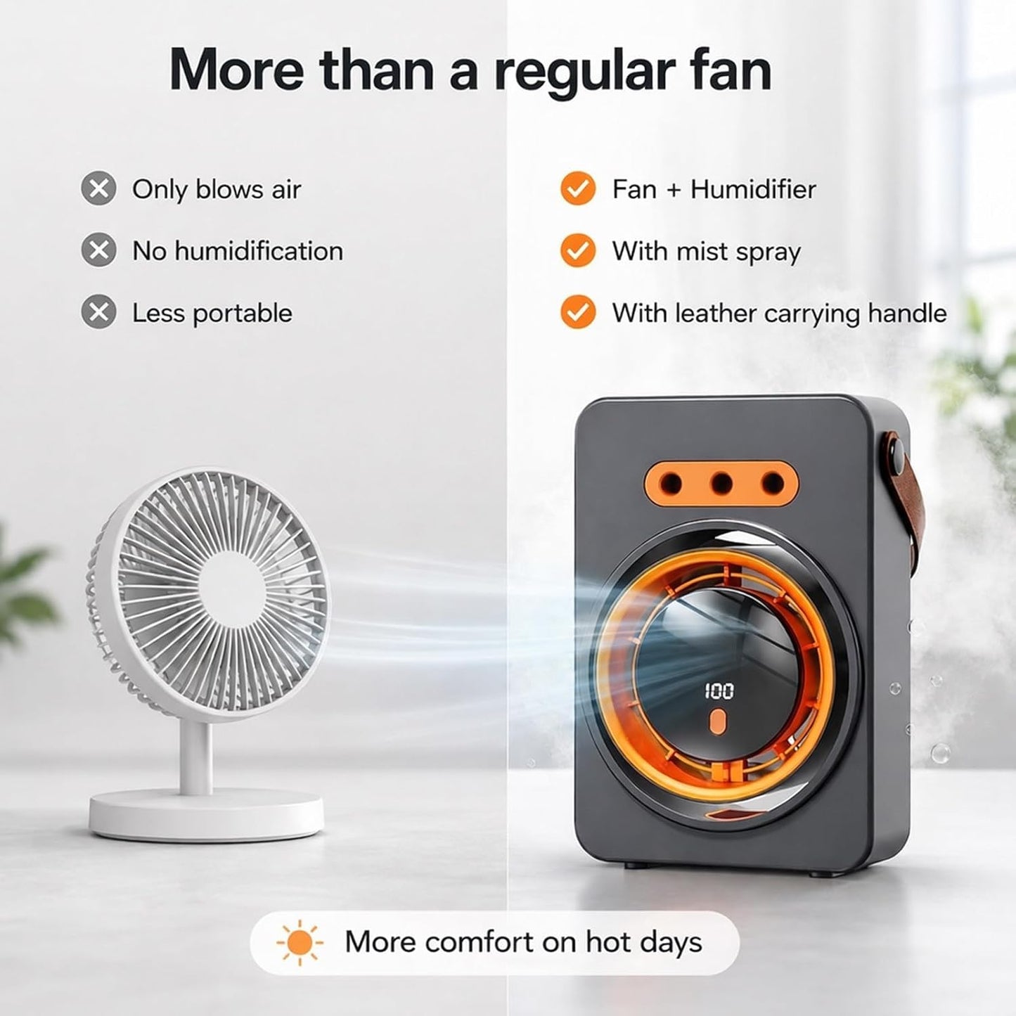  Ventilateur Brumisateur Climatiseur Portable, Climatiseur Mobile Sans Evacuation Avec 5 Vitesses Et Minuterie, Climatiseur Mobile Silencieux Avec 3 Trous Pour Maison,Voiture,Camping (Noir)