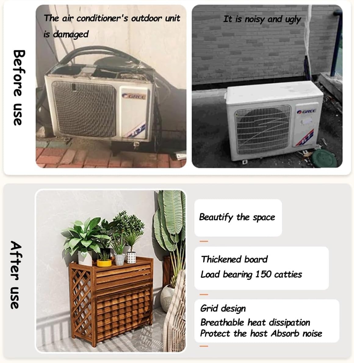 GENERIC Housse De Protection Pour Climatiseur En Bois - Résistante Aux Intempéries - Pour Décoration De Jardin