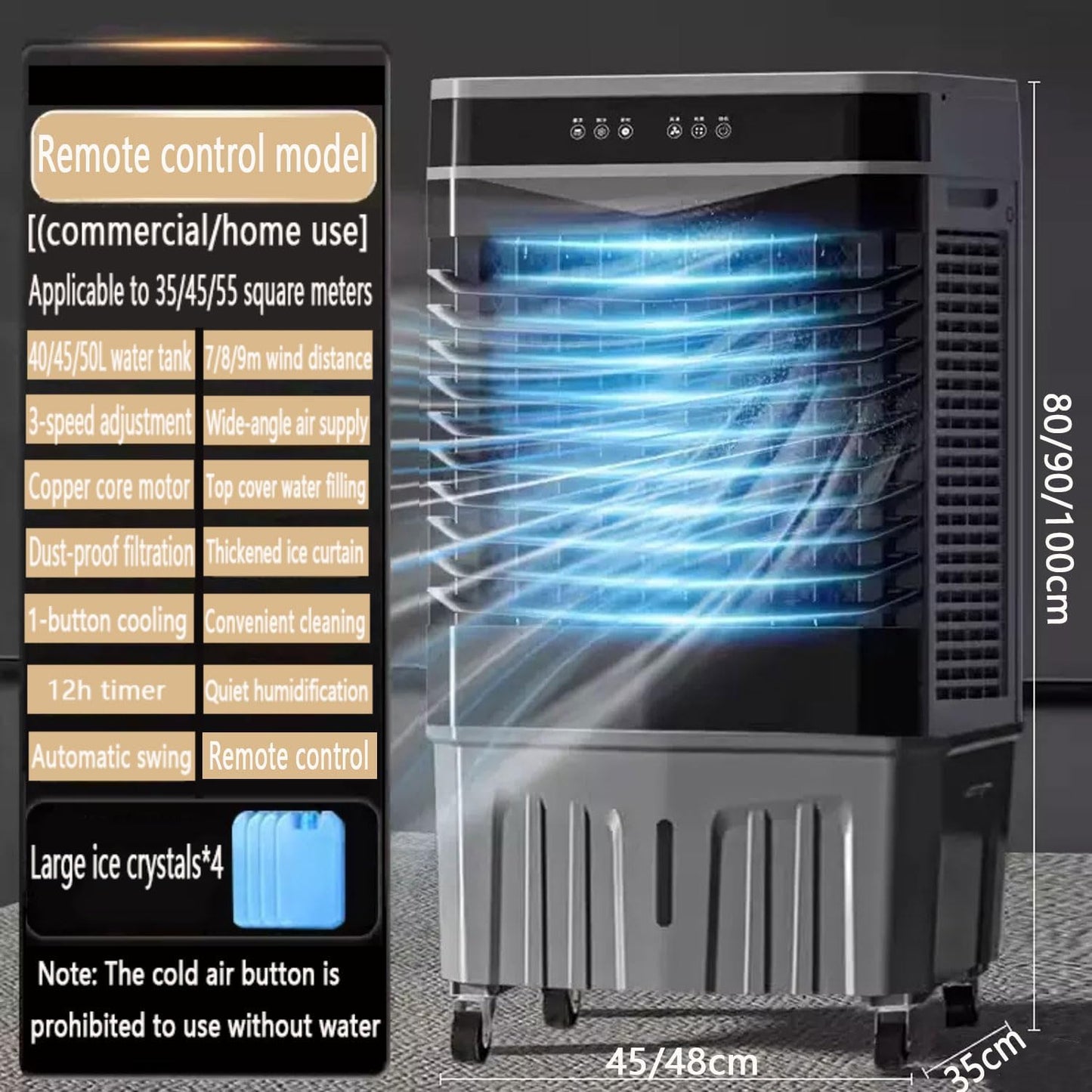 GENERIC Refroidisseur D'air évaporatif Portable Avec 4 Packs De Glace Et Grand Réservoir, 120 Ventilateur Oscillant Automatique, 3 Vitesses, Mode De Sommeil Silencieux Pour Le Garage De Bureau De Chambre