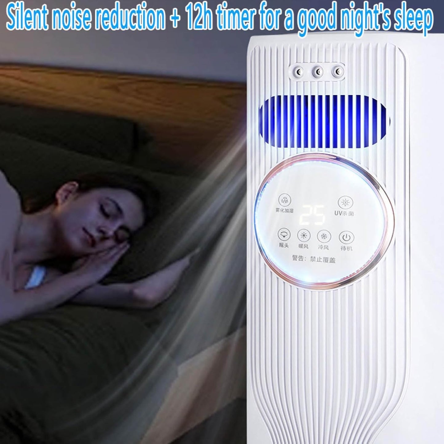 GENERIC Refroidisseur D'air évaporatif Portable Avec Télécommande, 4 Modes, 3 Vitesses, Affichage LED, Minuterie 12 H, Arrêt Automatique, Réservoir De 1,2 L, Ventilateur De Refroidissement Silencieux Sans