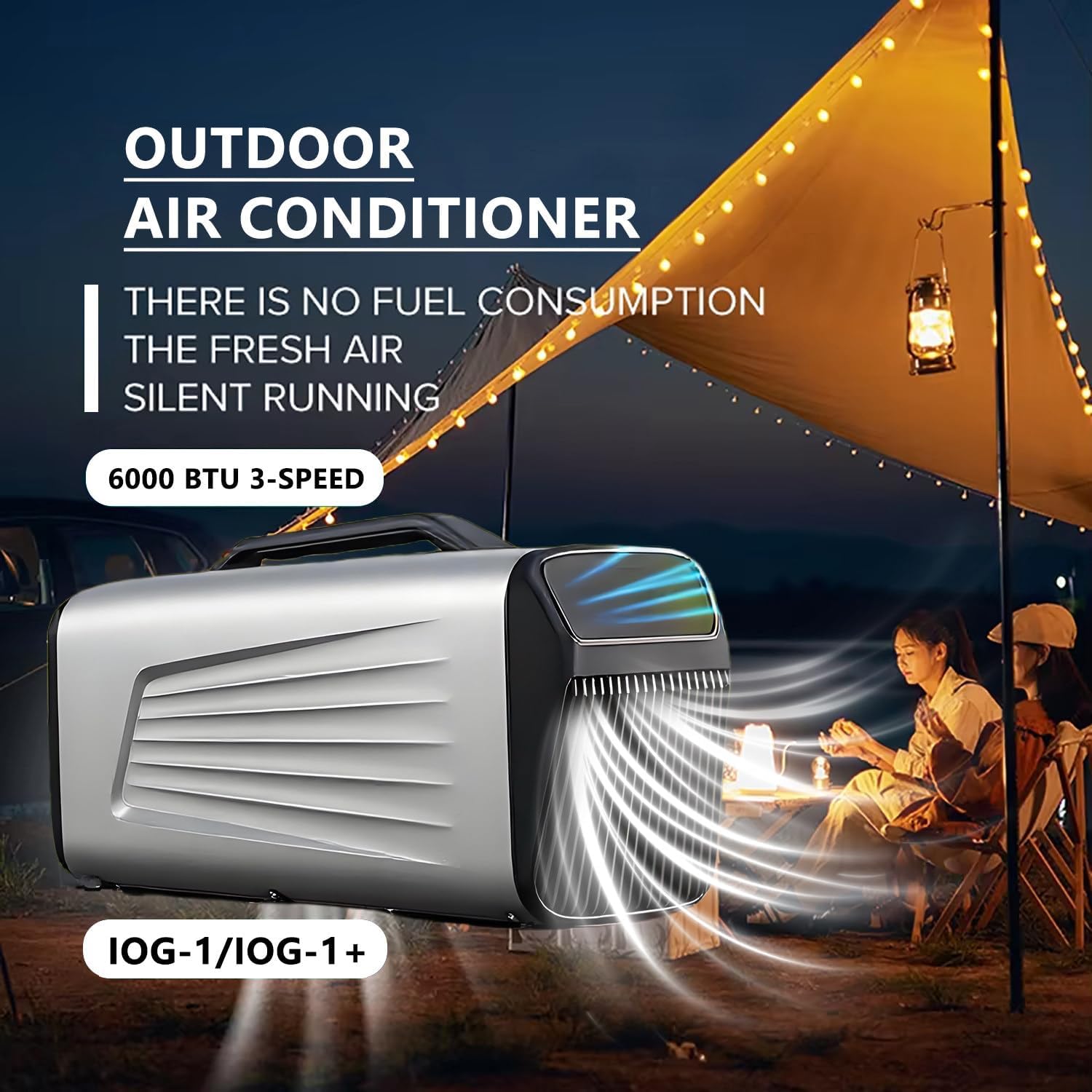  Climatiseur Portable 6000 BTU - Climatiseur De Camping Avec Déshumidificateur, Minuterie 24 H, Conception Ultra-silencieuse, Conduit D'évacuation Inclus, Utilisation Intérieure Et Extérieure, Refroi