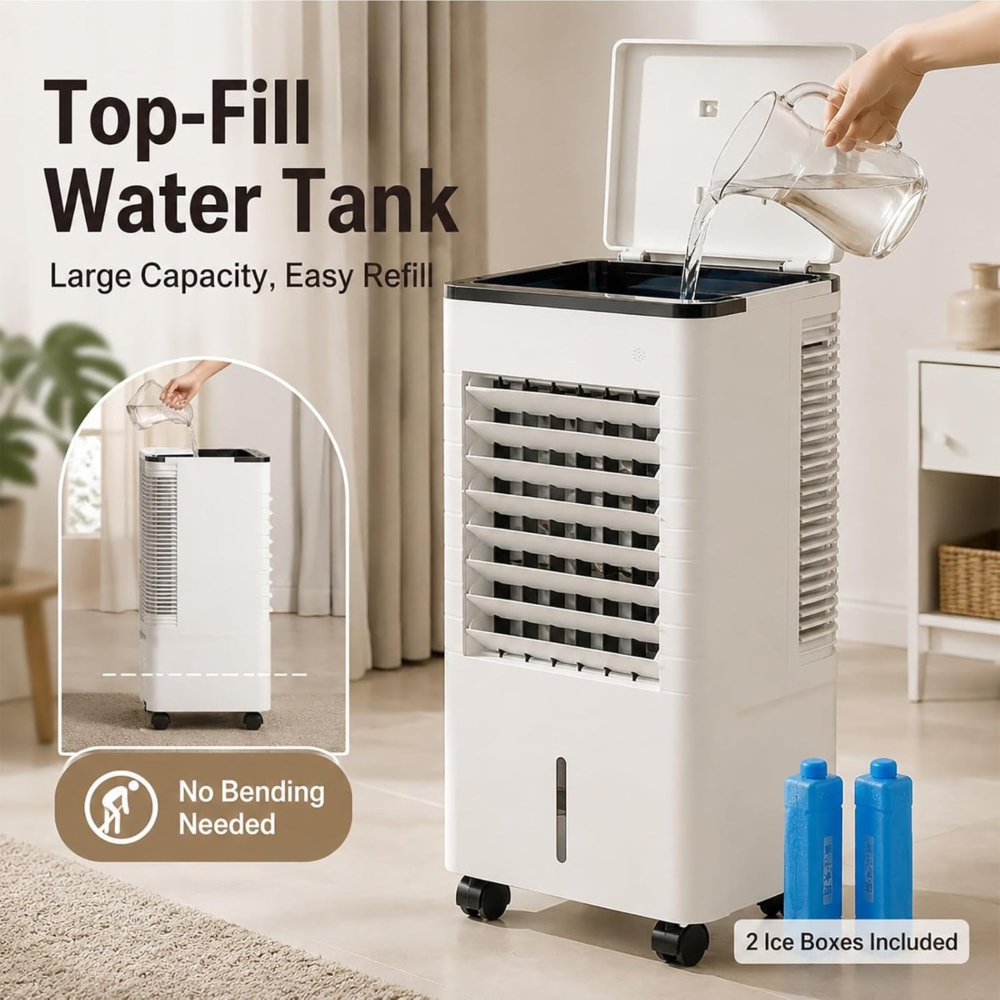  Rafraîchisseur D'air Par évaporation Portable, Rafraîchisseur D'air Avec TéLécommande, 3 Vitesses, Minuteur 12 H Pour Garage Entrepôt Ou Terrasse