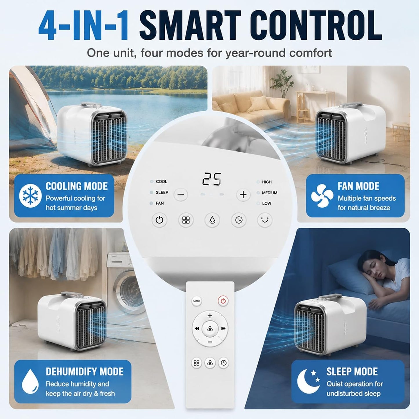  Climatiseur Mobile Tente 4000 BTU, Clim Portable Silencieux 420W Basse Consommation Sans Fenêtre Pour Camping Car Van Garage Refroidissement Intérieur Extérieur