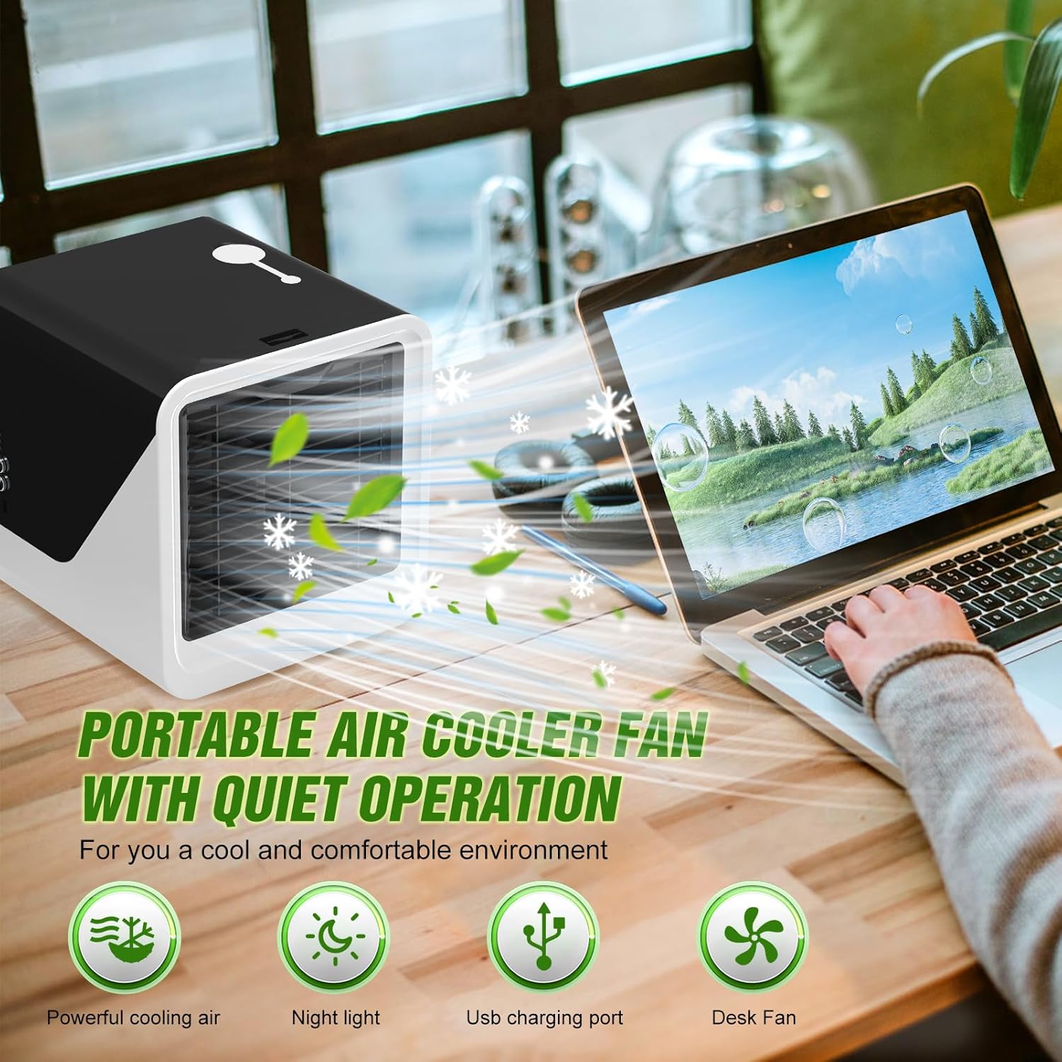  Climatiseur Mobile, 3-en-1 Ventilateur Type-C Silencieux, 3 Vitesses Réglables, Climatiseur Portable Sans évacuation, Mini Climatiseur Mobile D'Air Pour Chambre, Bureau Ou Camping